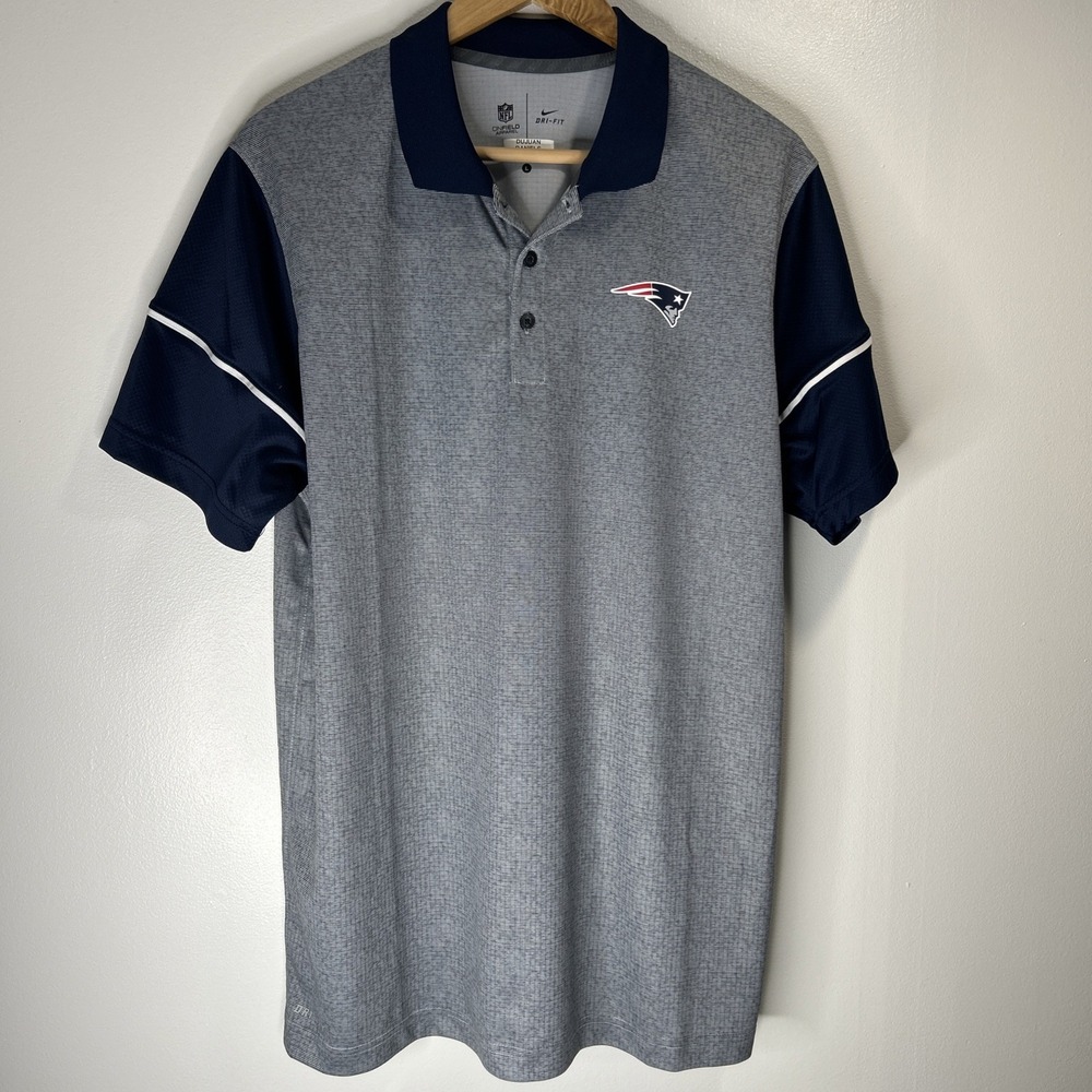 New England Patriots Nike On field‎ Apparel Dri-Fit 2 Button Shirt Men's Large